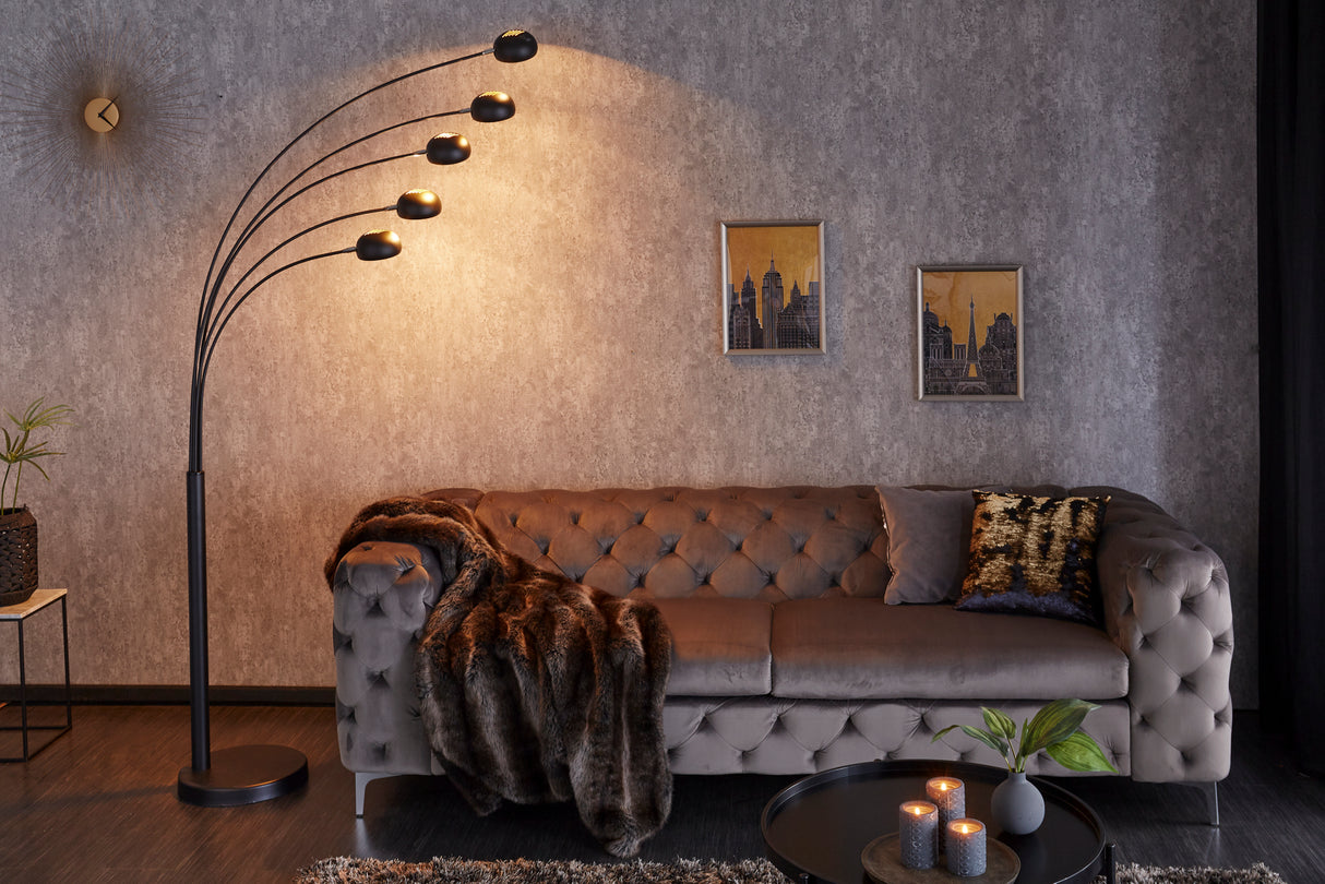 Floor lamp FIVE LIGHTS 210cm black gold w/ marble base