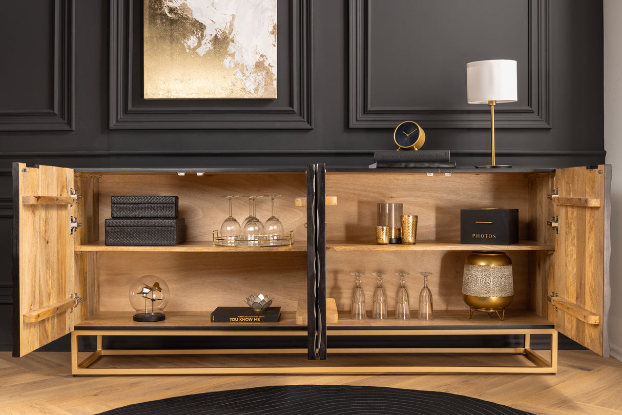 Sideboard VULCANO 180cm 3D mosaic mango wood black white