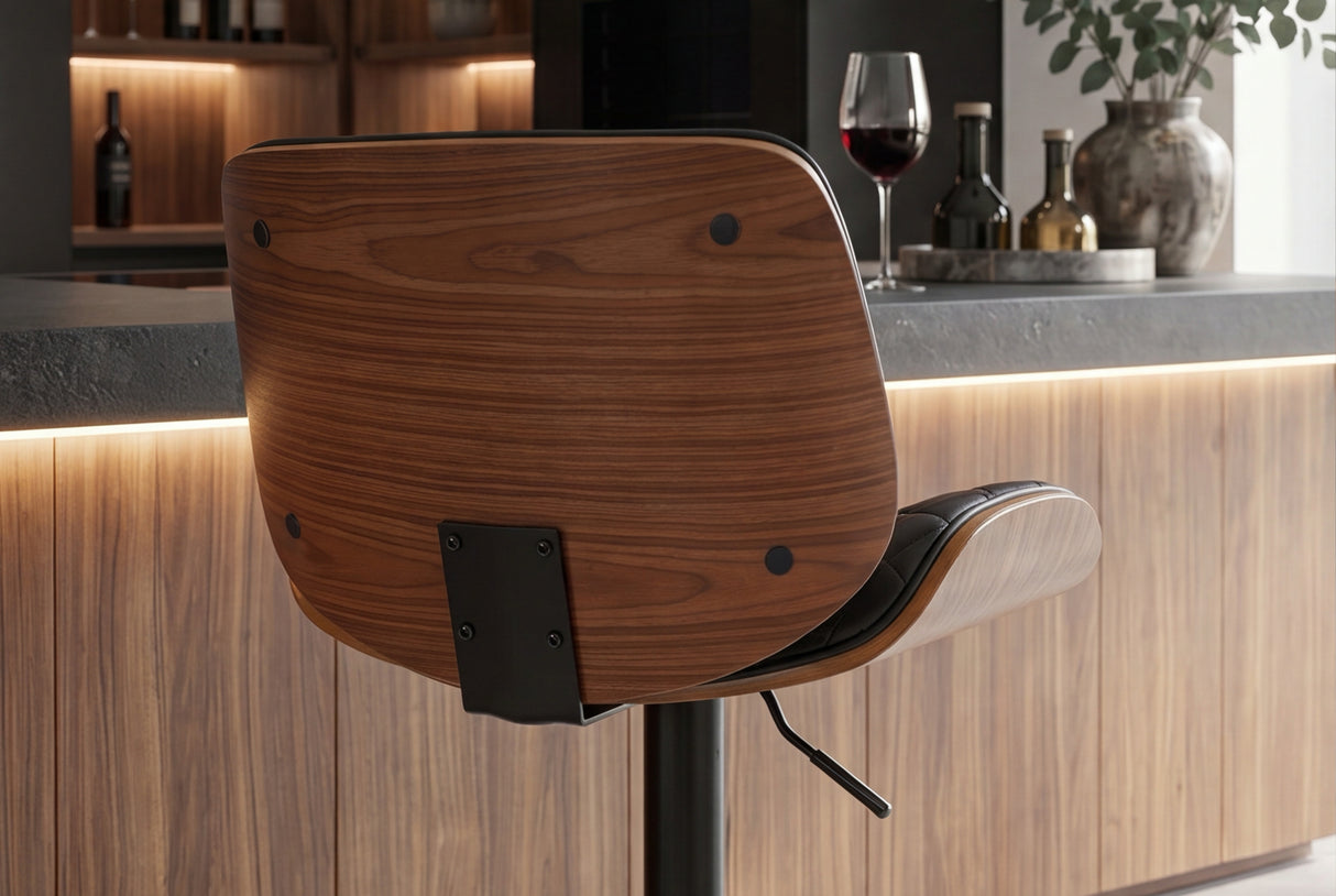 Barhocker CHICAGO 360° 89-111cm Pappel furniert Kunstleder schwarz braun