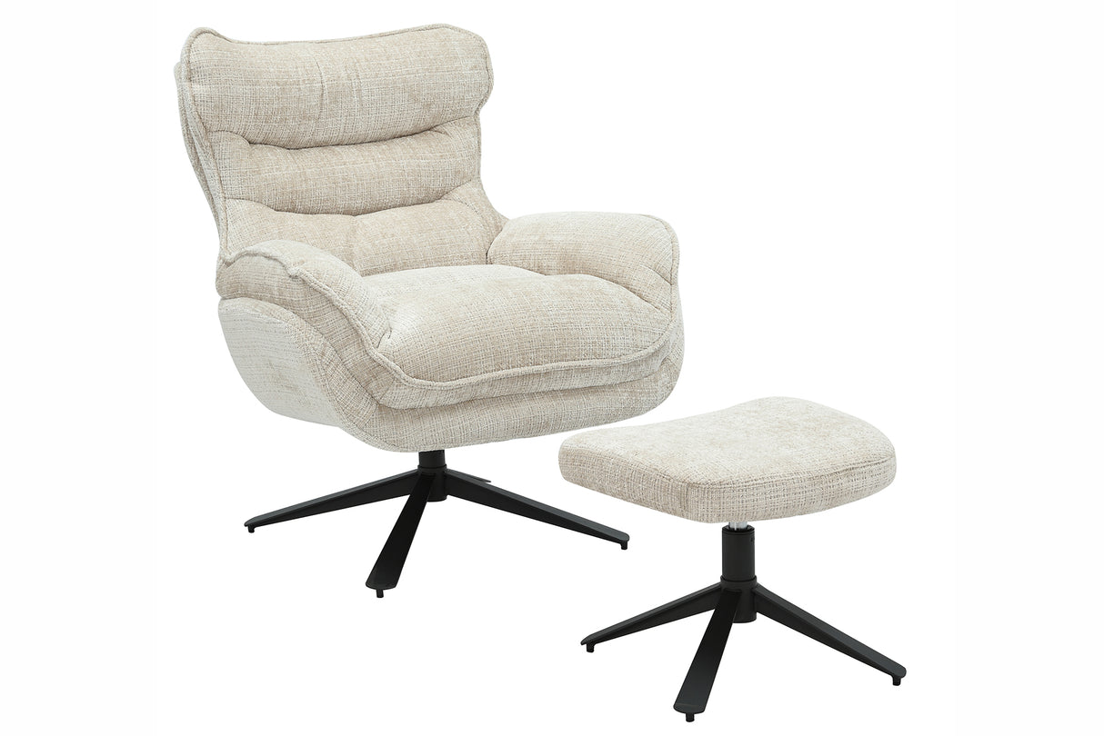 Sessel CLOUD 360° drehbar Strukturstoff champagnerbeige mit schwarzem Metallgestell