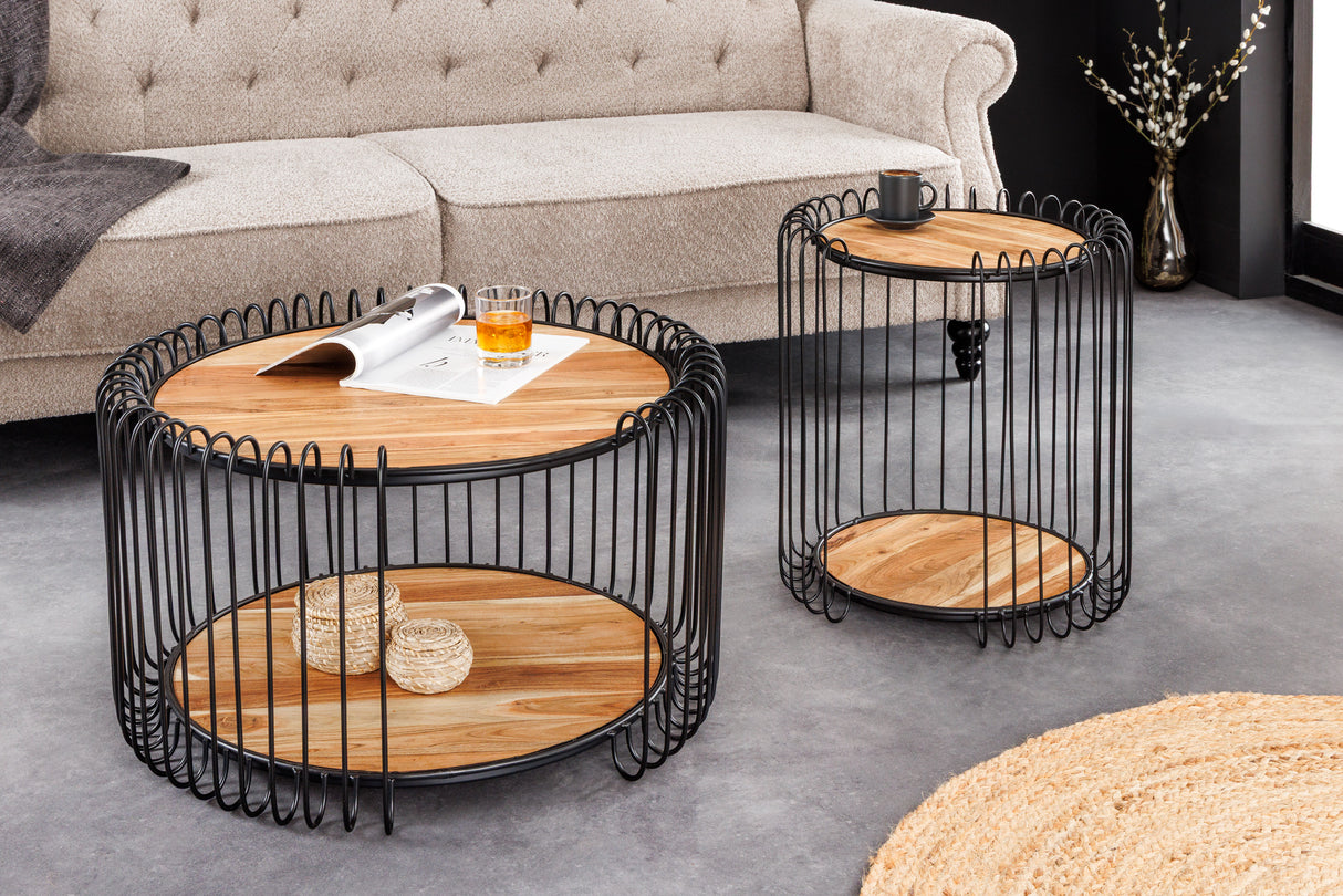 Couchtisch TRUE ELEMENTS 70cm Gestell schwarz Akazienholz natur