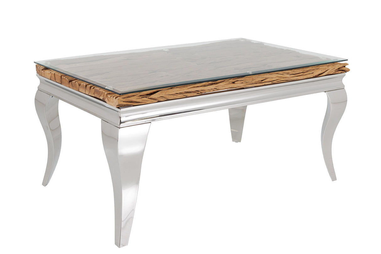 Couchtisch MODERN BAROCK BARRACUDA 100cm Chrom inkl. Glasplatte ohne Teakplatte