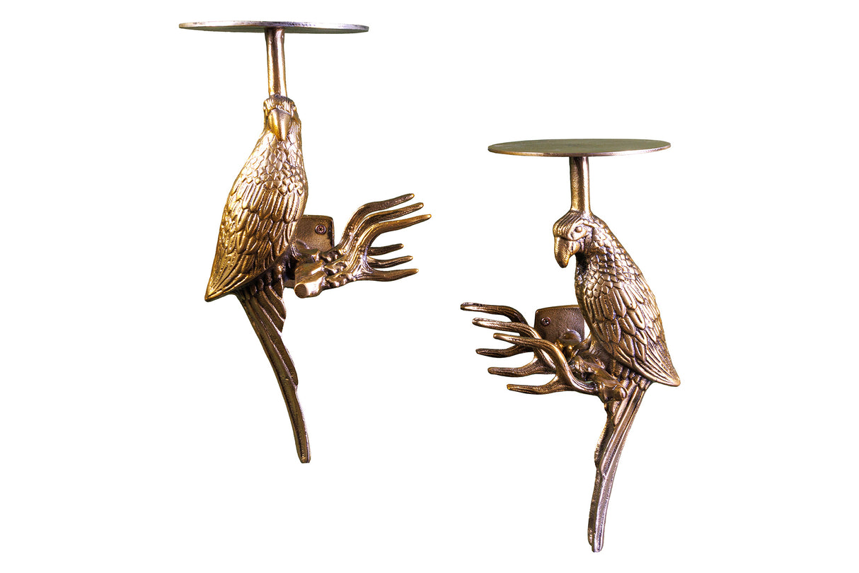 Coatrack WILDLIFE BIRDS 45cm set of 2 hammer stroke effect antique gold