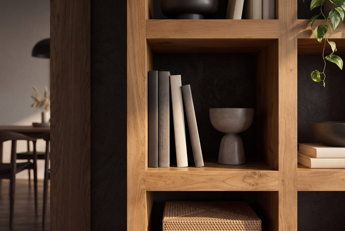 Shelf MAKASSAR 180cm 8 open compartments mango wood brown honey finish