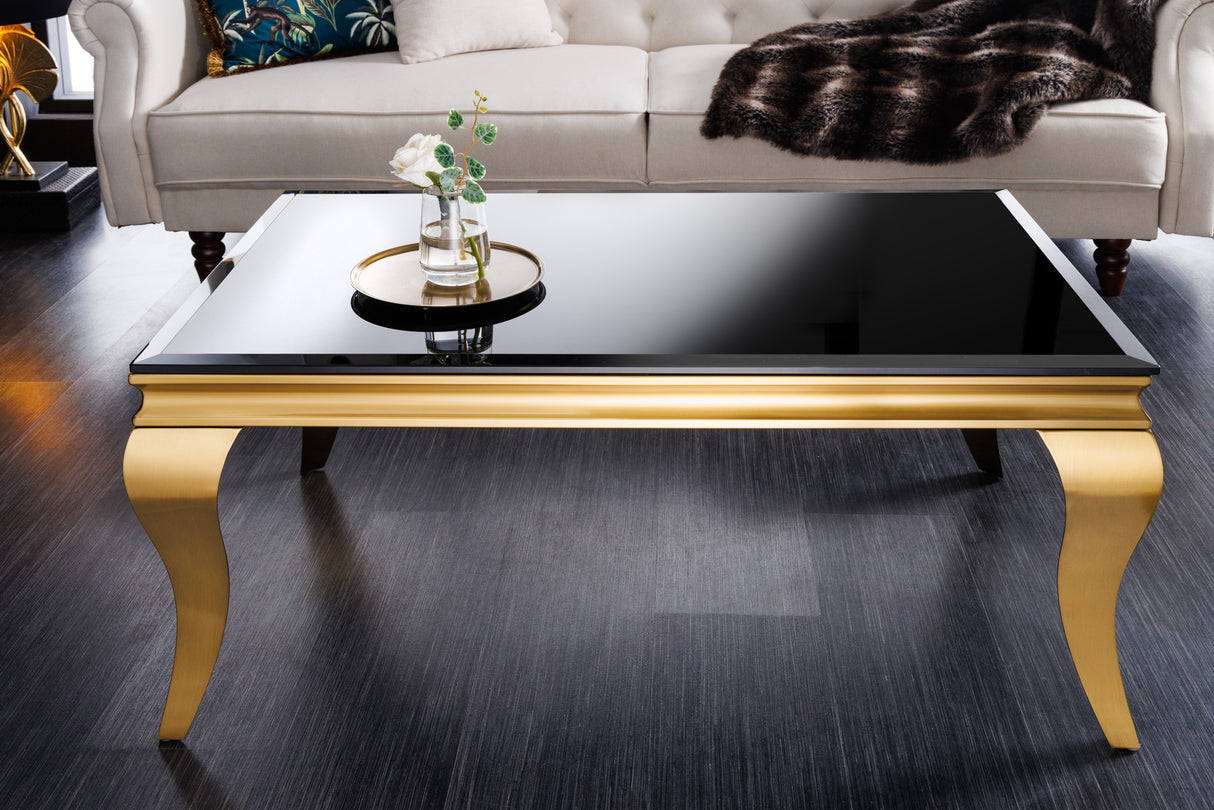 Couchtisch MODERN BAROCK 100cm gehärtetes Opalglas schwarz gold