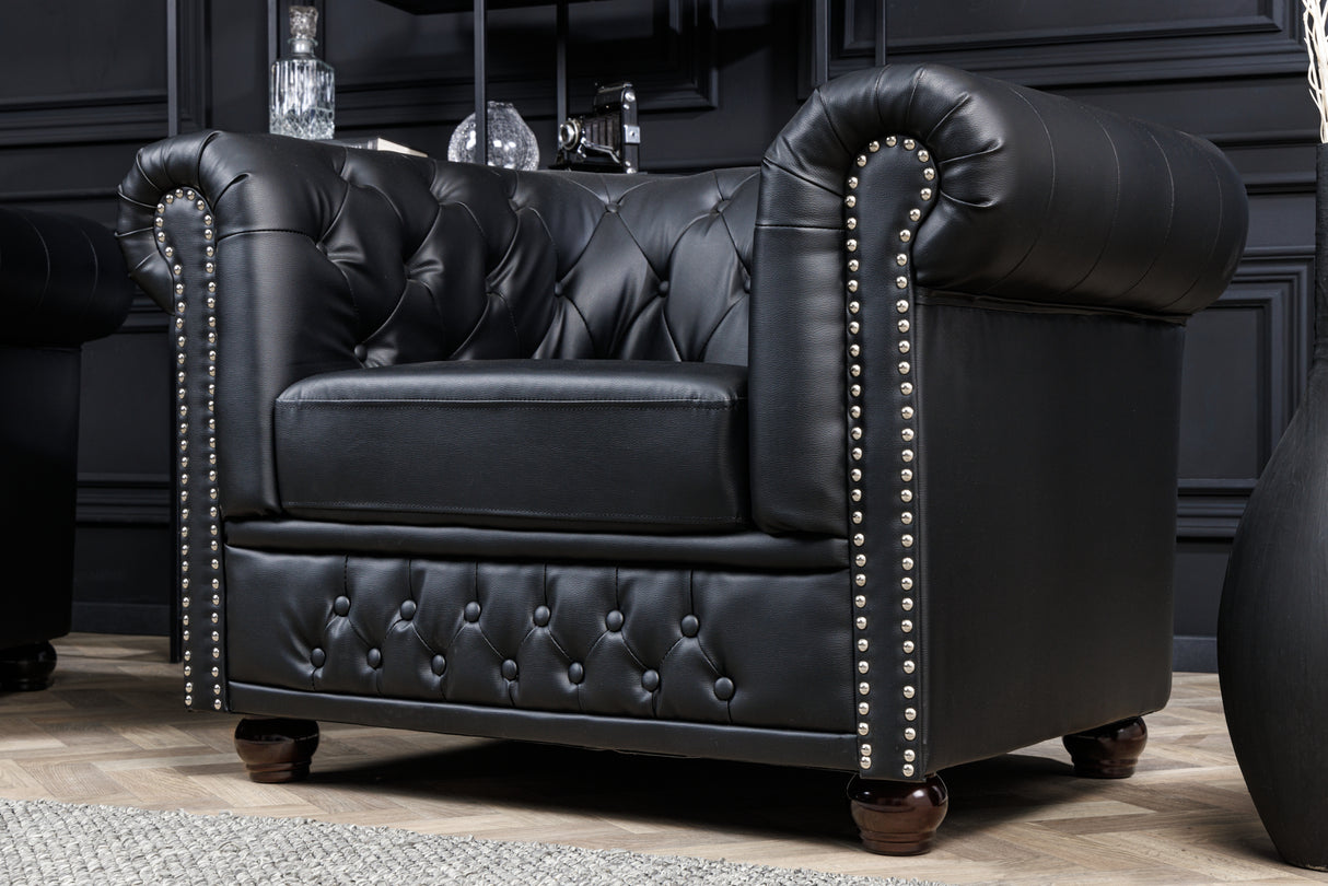 Armchair CHESTERFIELD artificial leather antique look black