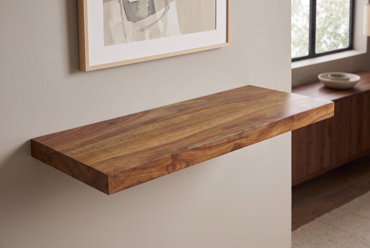 Wall shelf PURE 60cm sheesham wood brown stone finish