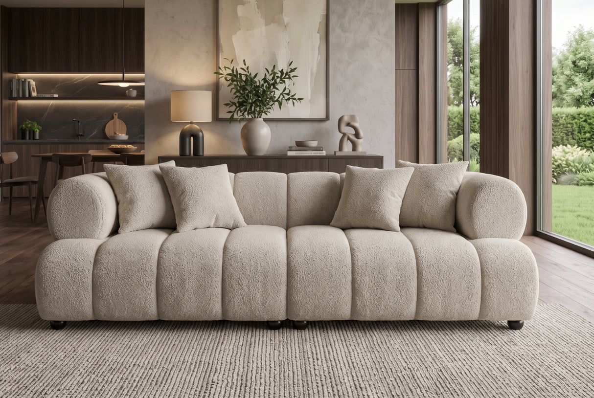 Sofa ADLON 255cm 3-Sitzer XXL Bouclé Champagner Greige
