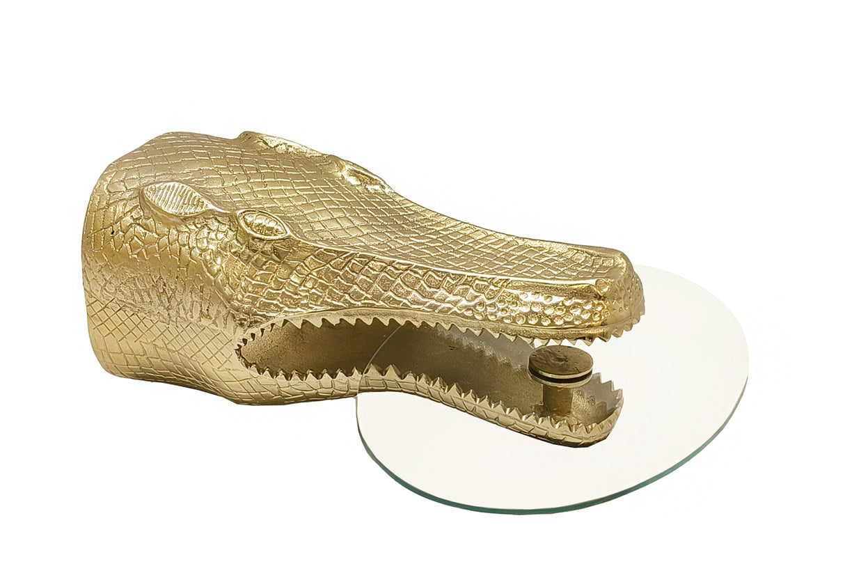 Side table WILDLIFE CROCODILE 75cm hanging coffee table oval tempered glass gold