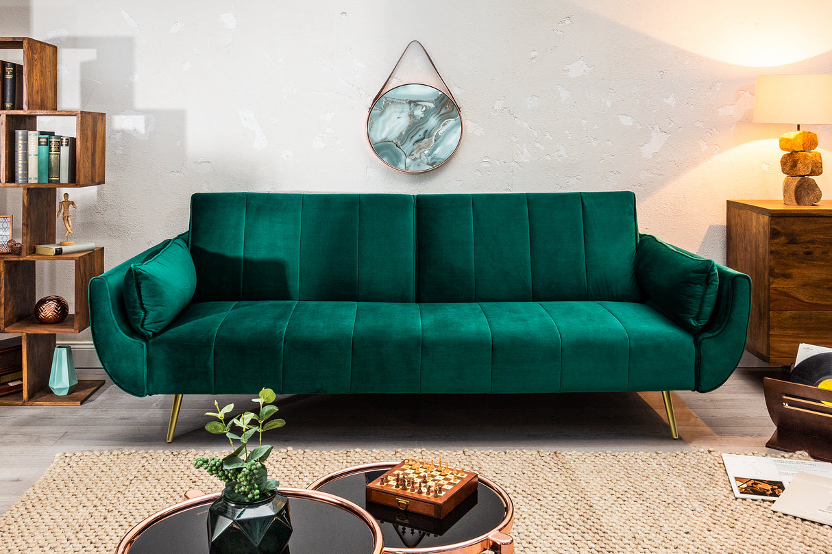 Sofa bed DIVANI 215cm with armrests velvet green