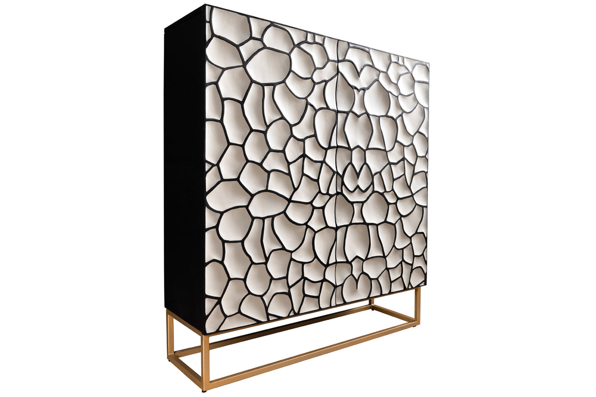 Highboard VULCANO 120cm 3D mosaic mango wood black white