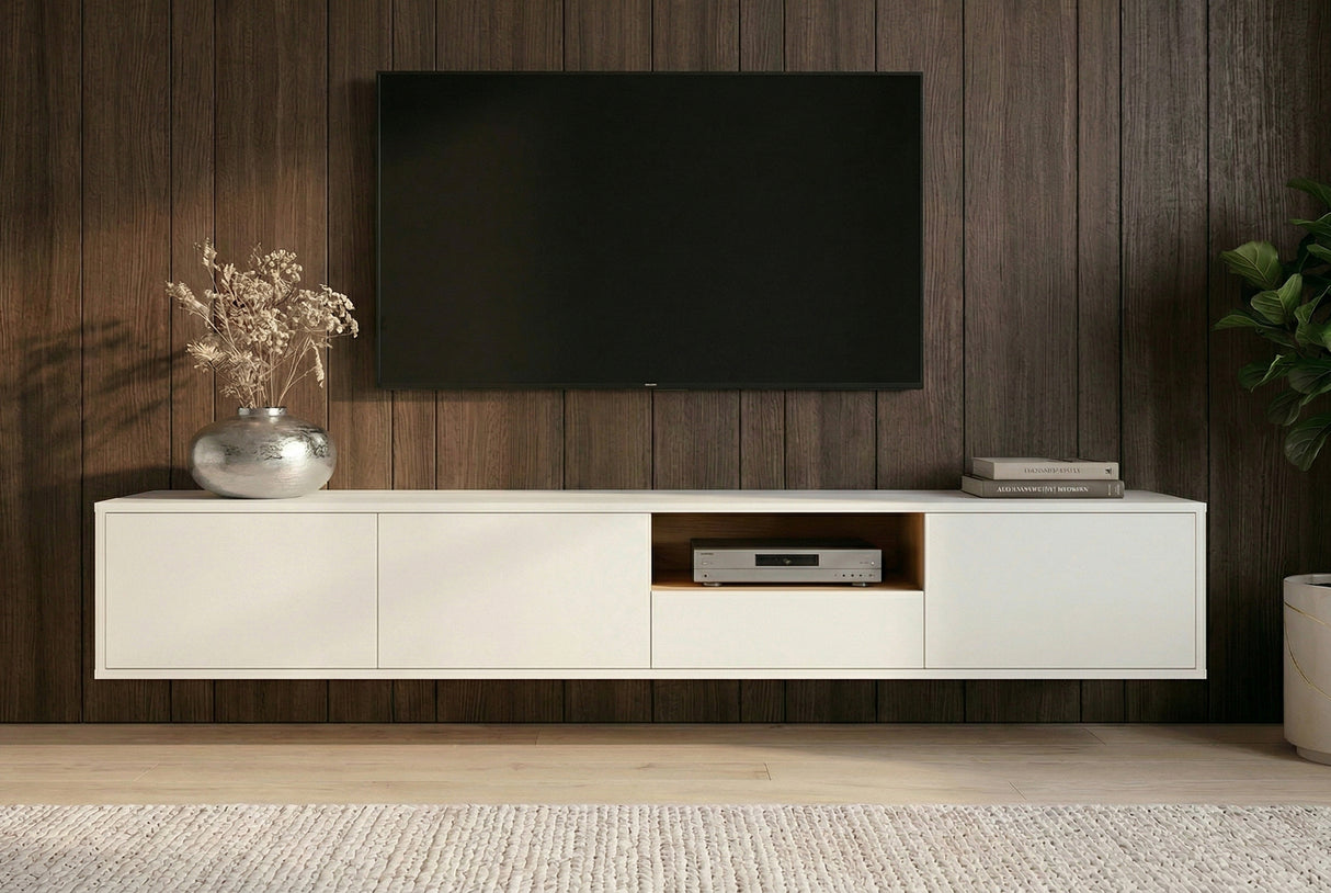 TV-Board LOFT 200cm hanging white natural