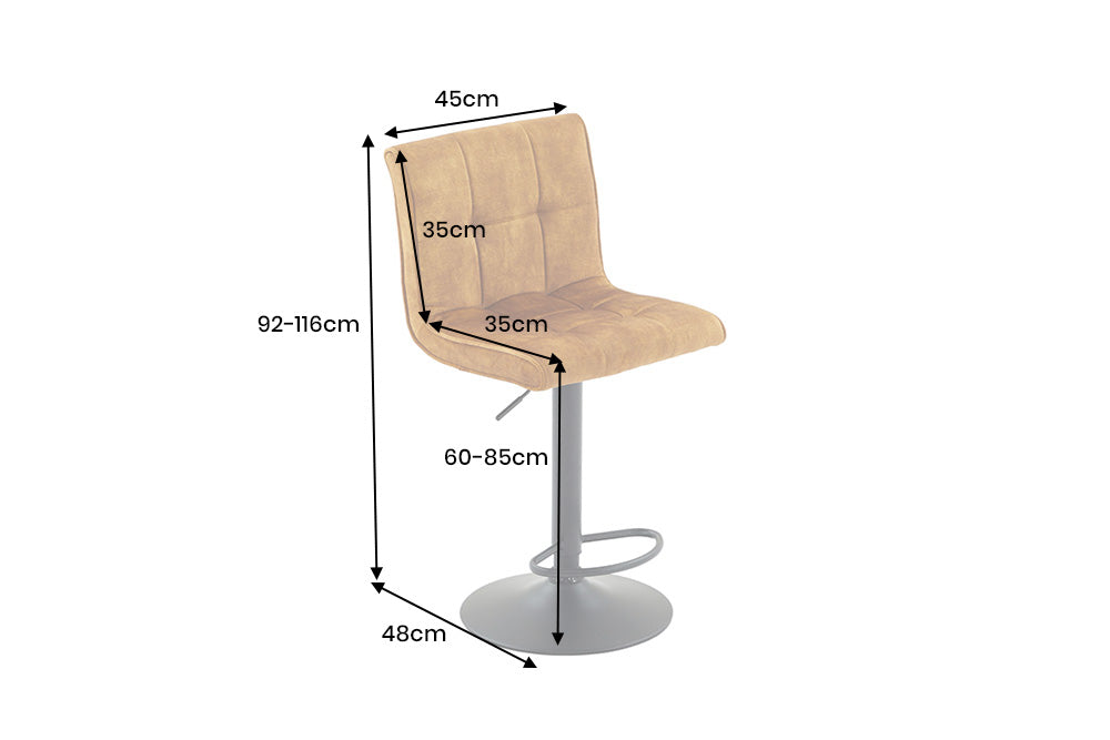 Barhocker MODENA 92-116cm 360° drehbar Samt Senfgelb m/ schwarzem Metallgestell