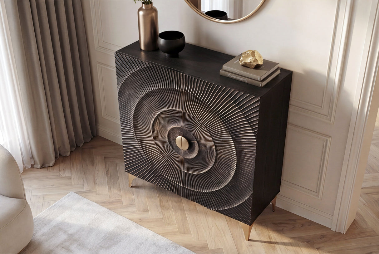 Highboard GOLDEN SUNSET 120cm 3D Mangoholz schwarz gold