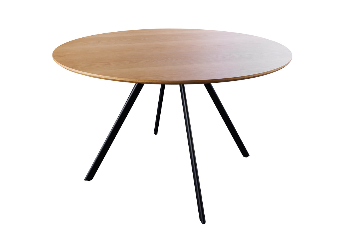 Dining table ATELIER 120cm round natural oak wood look w/ black metal legs
