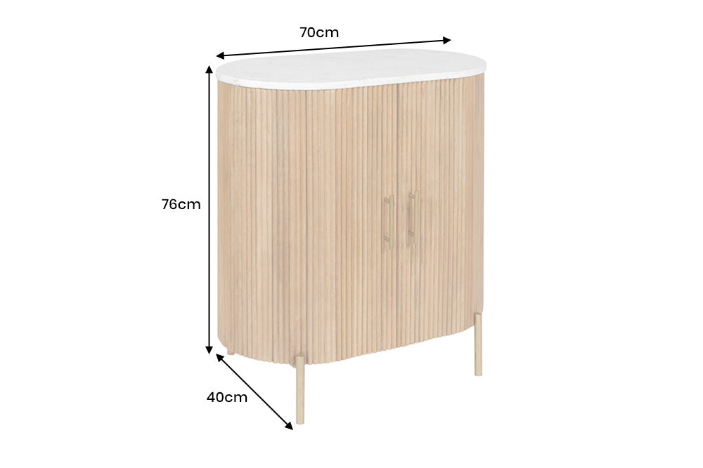 Sideboard TRES CHIC 70cm mango wood natural w/ white marble top and golden handles