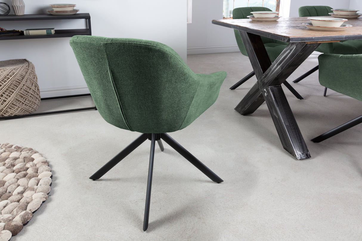 Swivel chair PAPILLON rotatable 180° w/ armrests textured fabric dark green