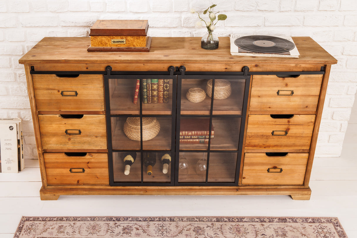 Sideboard HERITAGE 150cm slide glass doors pine wood