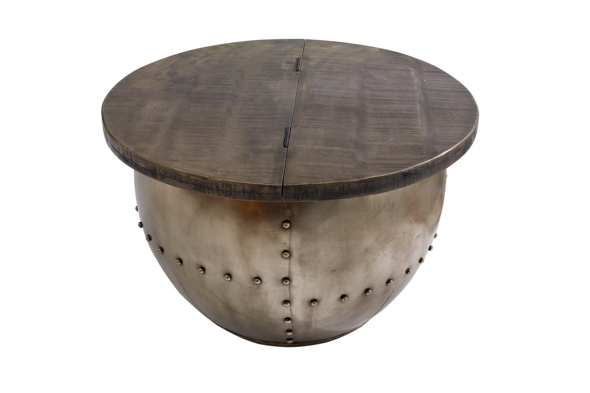 Coffee table DRUMP STORAGE 68cm massive mango wood grey