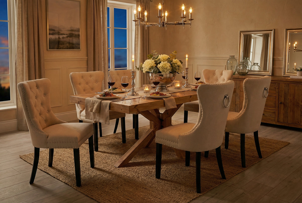 Chair CASTLE w/ comfort handle linen fabric beige in baroque style