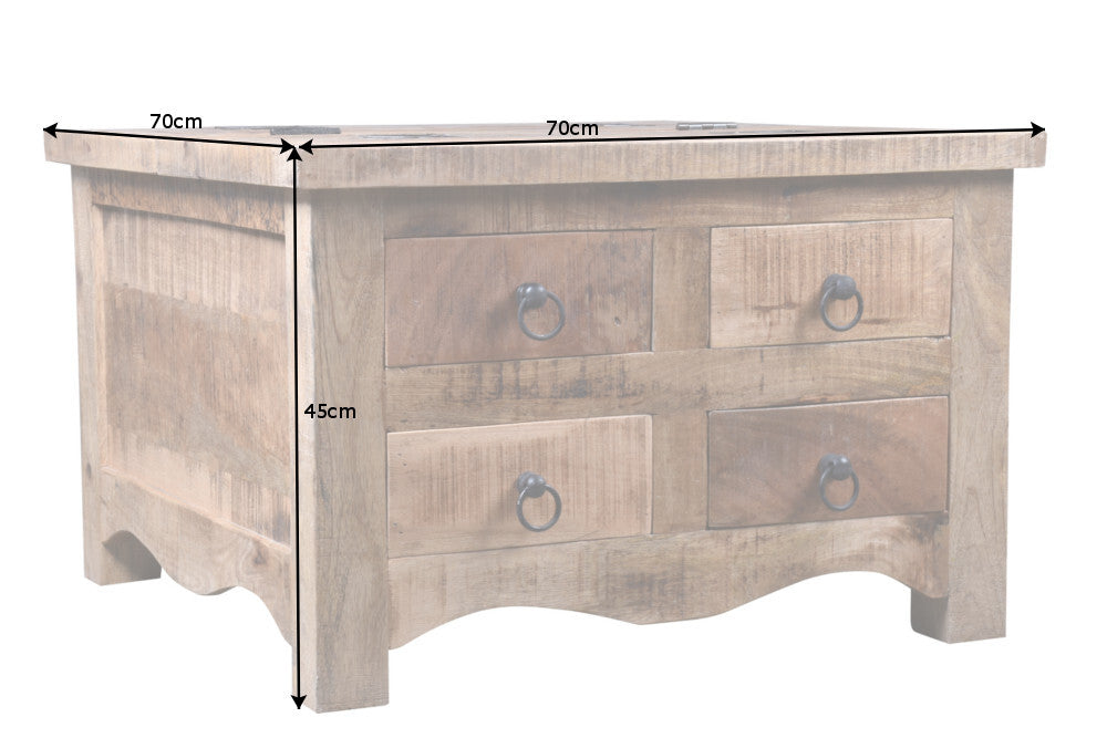 Couchtisch IRON CRAFT 70cm mit Schubladen Mangoholz