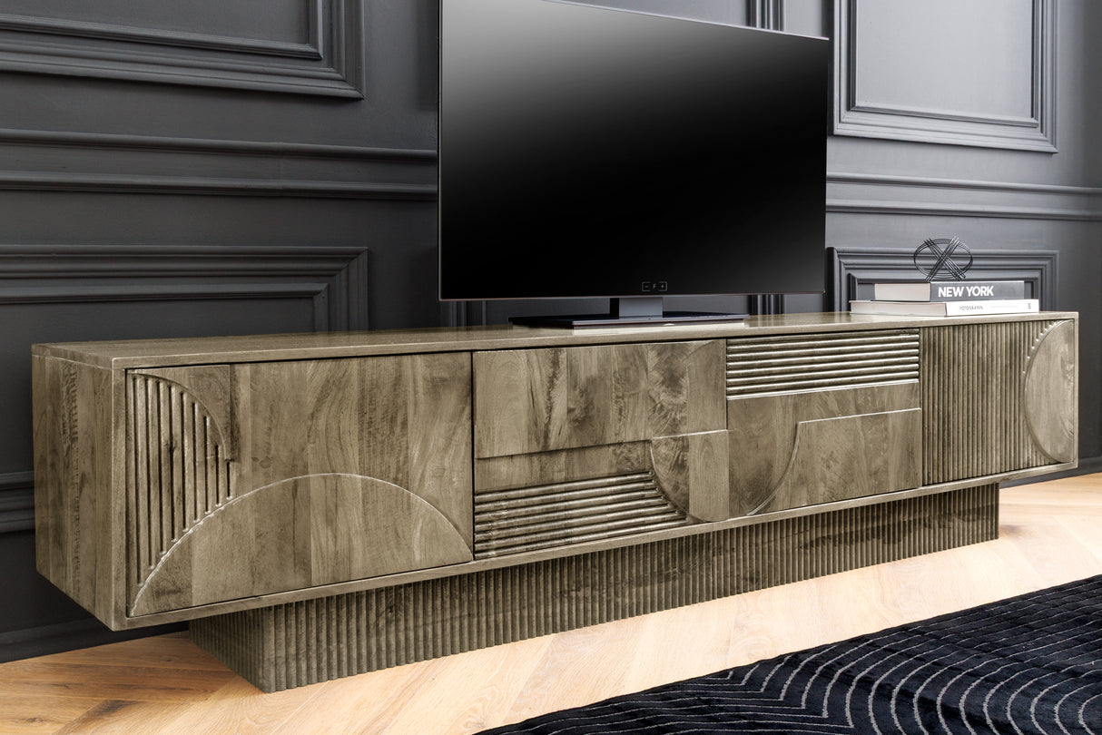 TV Board ART DECO 200cm 3D mango wood grey