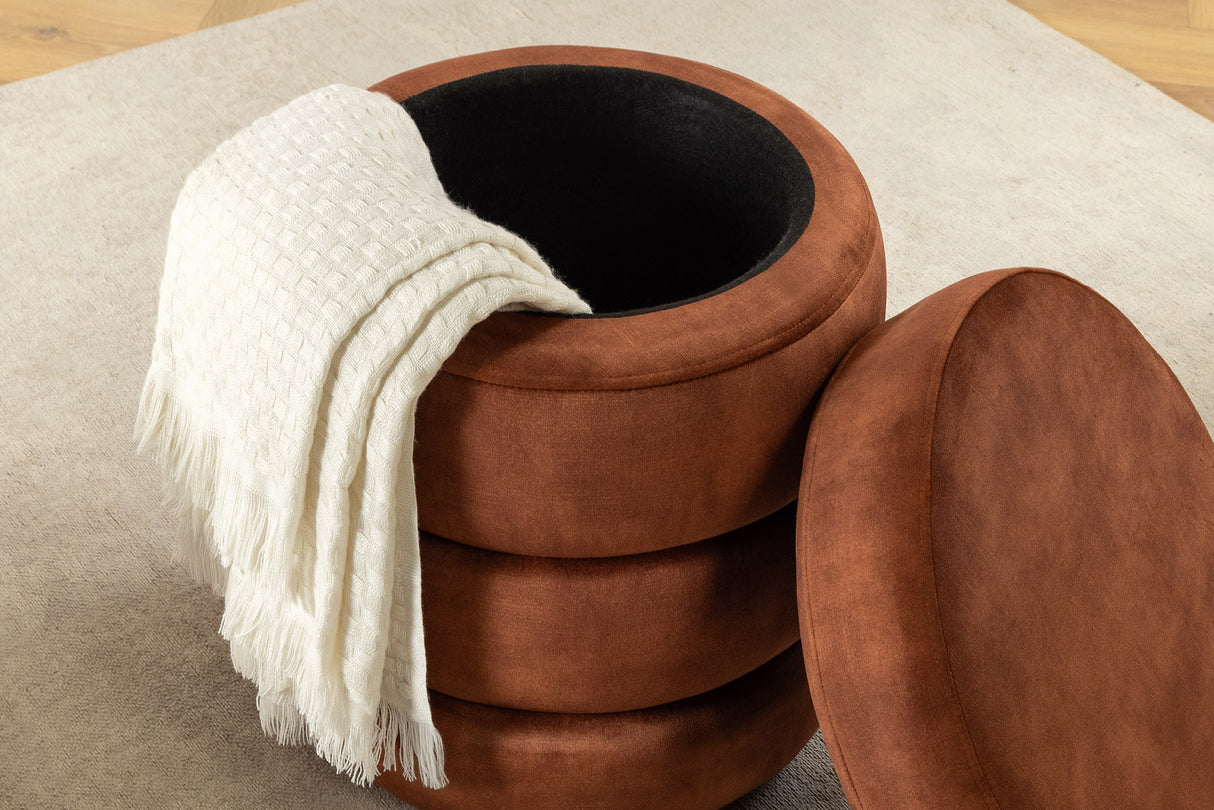 Stool VOQUE 50cm velvet rust brown w/ storage space