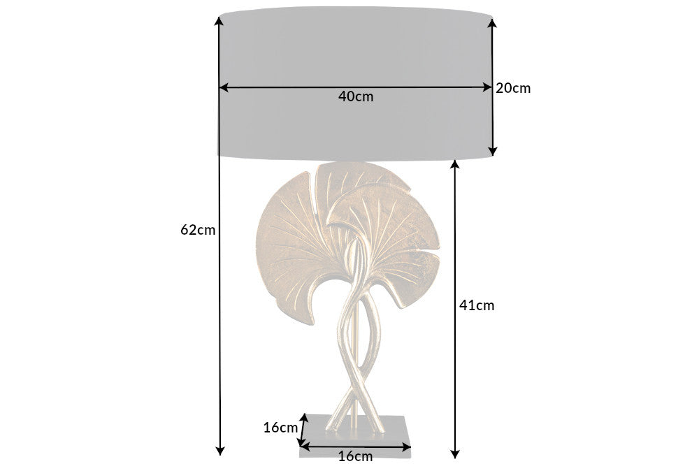 Tischleuchte GINKGO 62cm gold Baumwollschirm schwarz / verstellbarer Lampenschirm