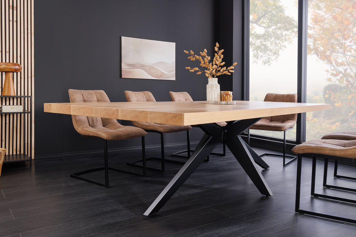 Dining table ZEUS 240cm natural oak wood look w/ black metal frame