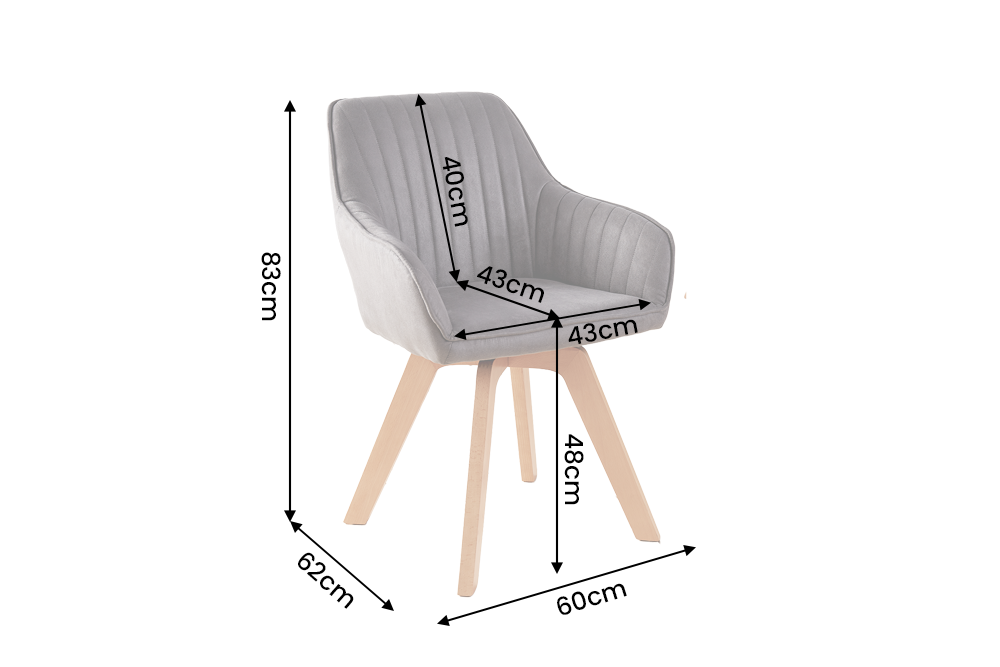 Swivel chair LIVORNO 180° auto-return w/ armrests microfibre vintage grey beech wood frame
