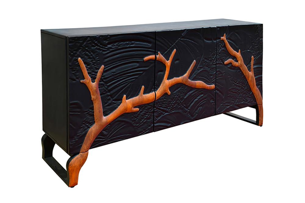 Sideboard FOREST 160cm 3D Mangoholz schwarz braun
