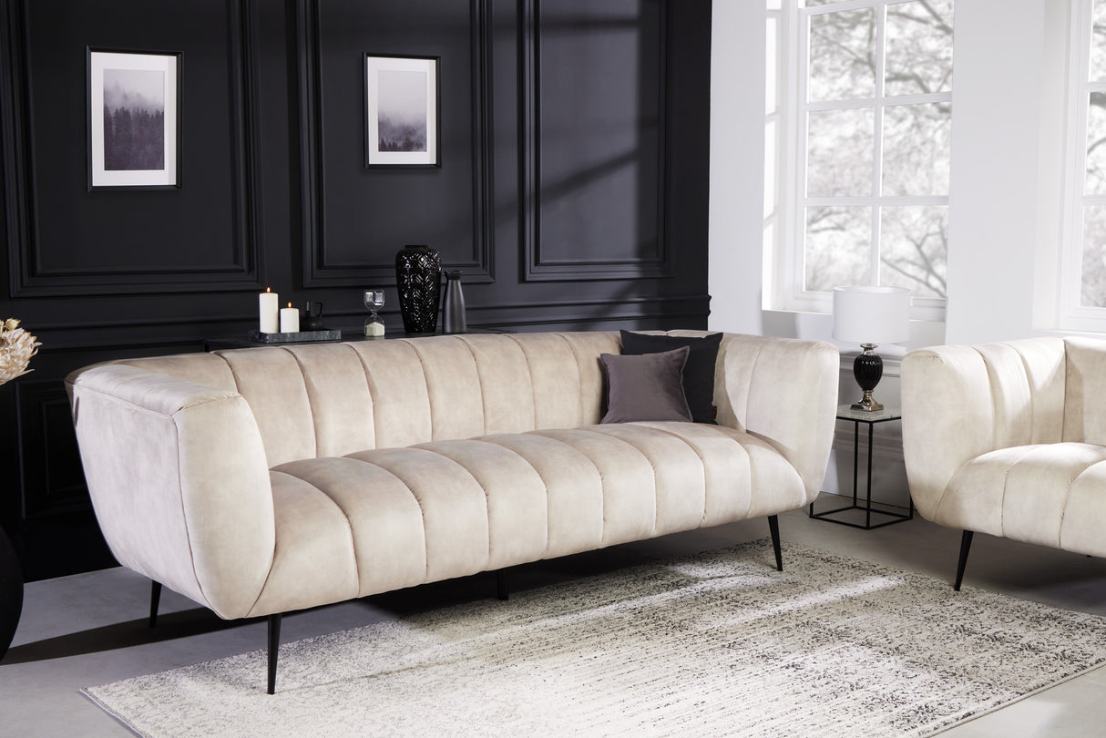 Sofa NOBLESSE 225cm 3-Sitzer Struktursamt Champagner mit schwarzen Füßen