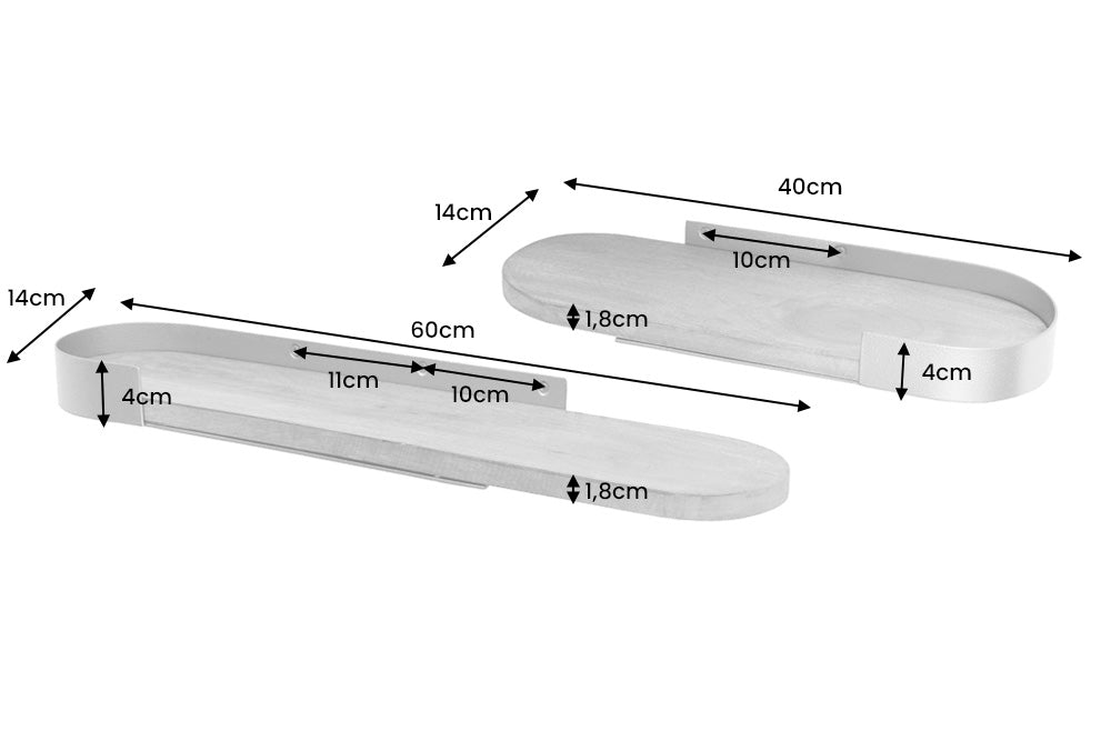 Wall shelf PURE NATURE 40-60cm set of 2 mango wood