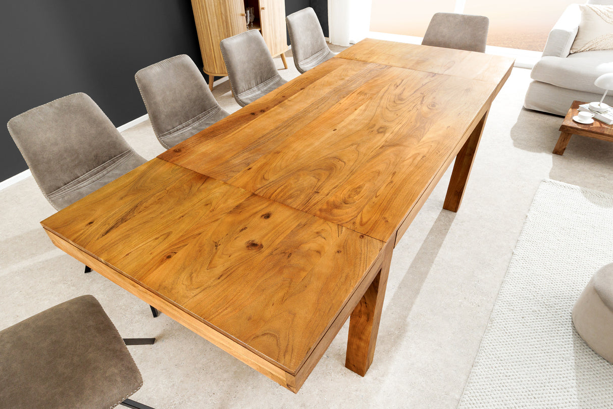 Dining table PURE 120-200cm extendable acacia wood 95mm natural honey finish