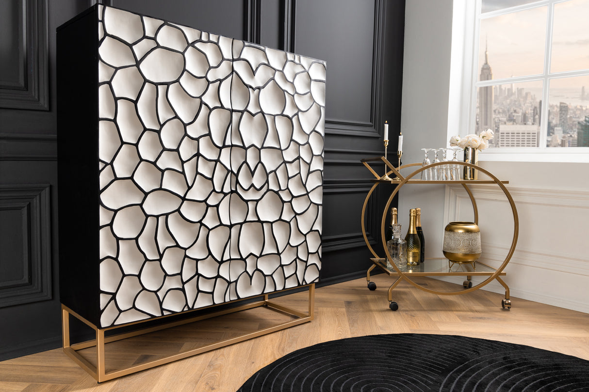 Highboard VULCANO 120cm 3D mosaic mango wood black white