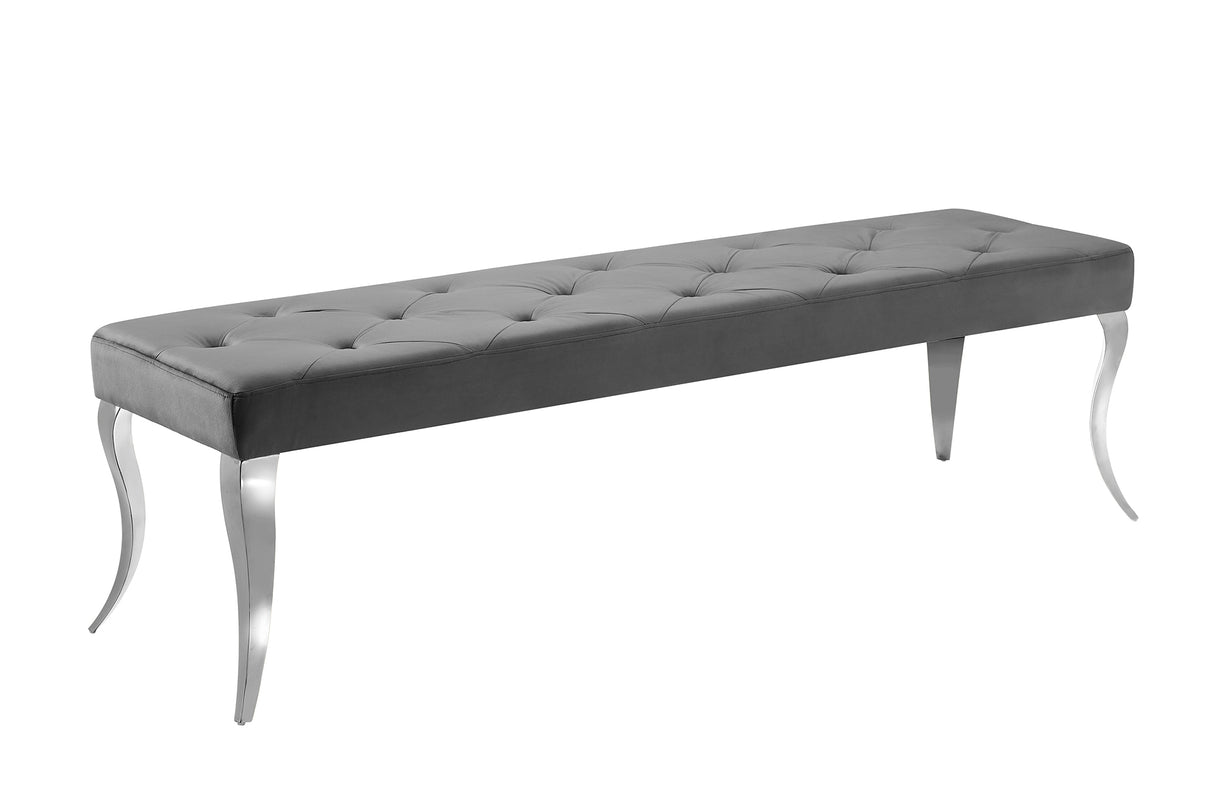 Bench MODERN BAROCK 170cm stainless steel legs silver velvet grey