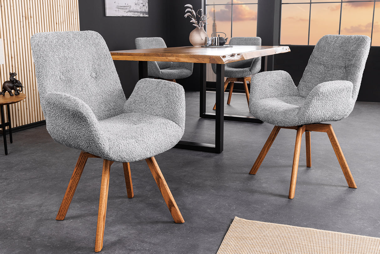Swivel chair BALTIC rotatable 360° w/ armrests bouclé grey natural