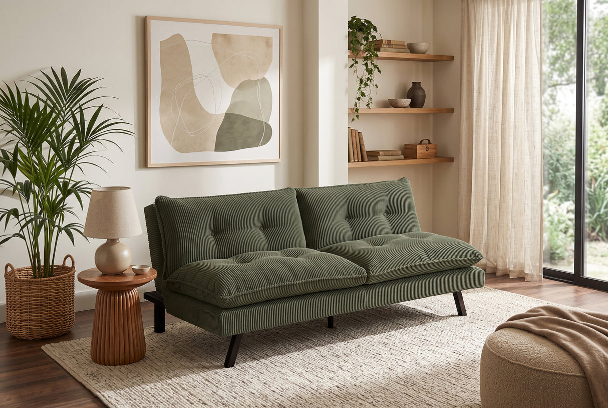 Sofa bed COCOONING 190cm 3-seater cord green