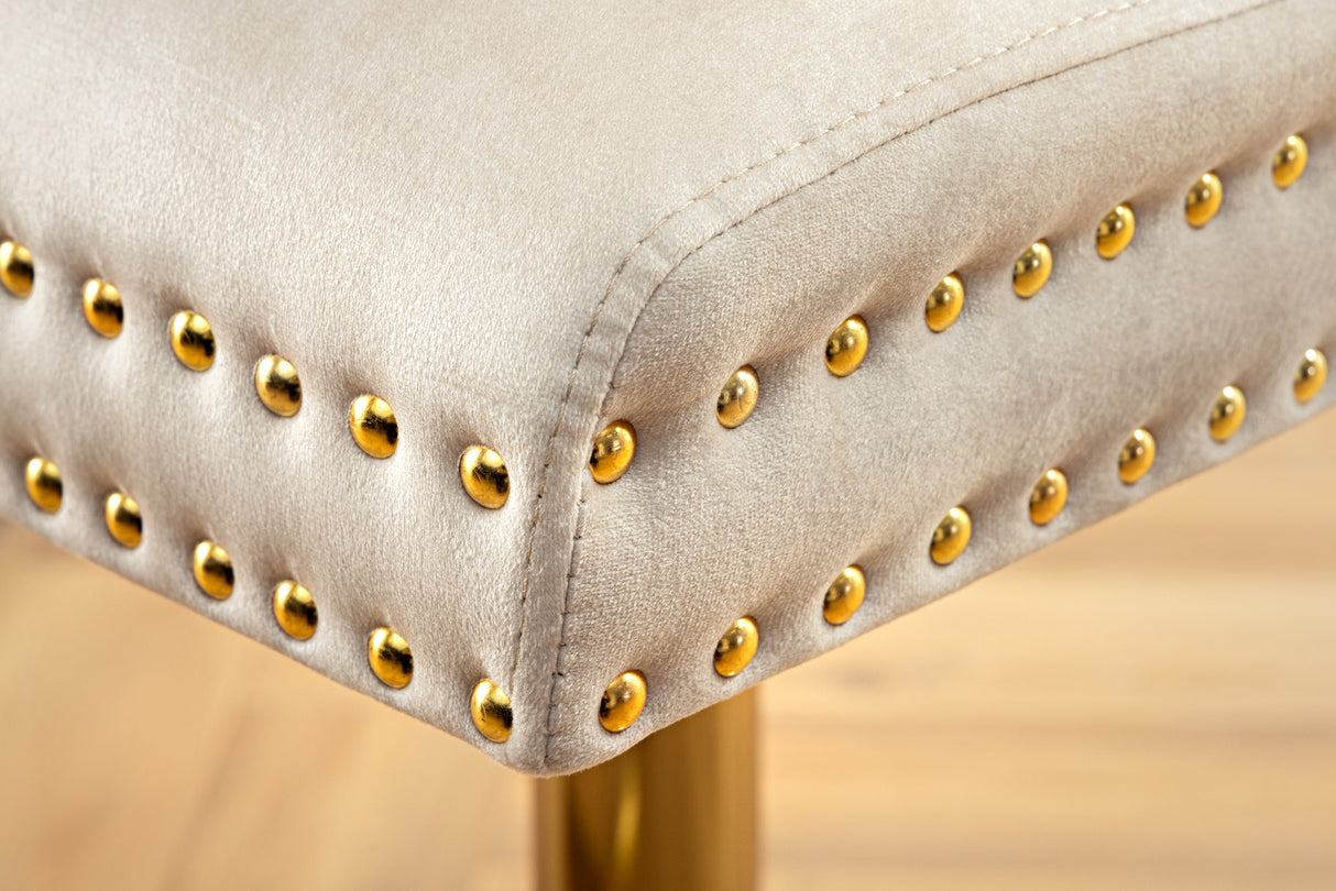 Bar stool CASTLE height adjustable w/ lion´s head handle velvet beige golden legs in baroque style