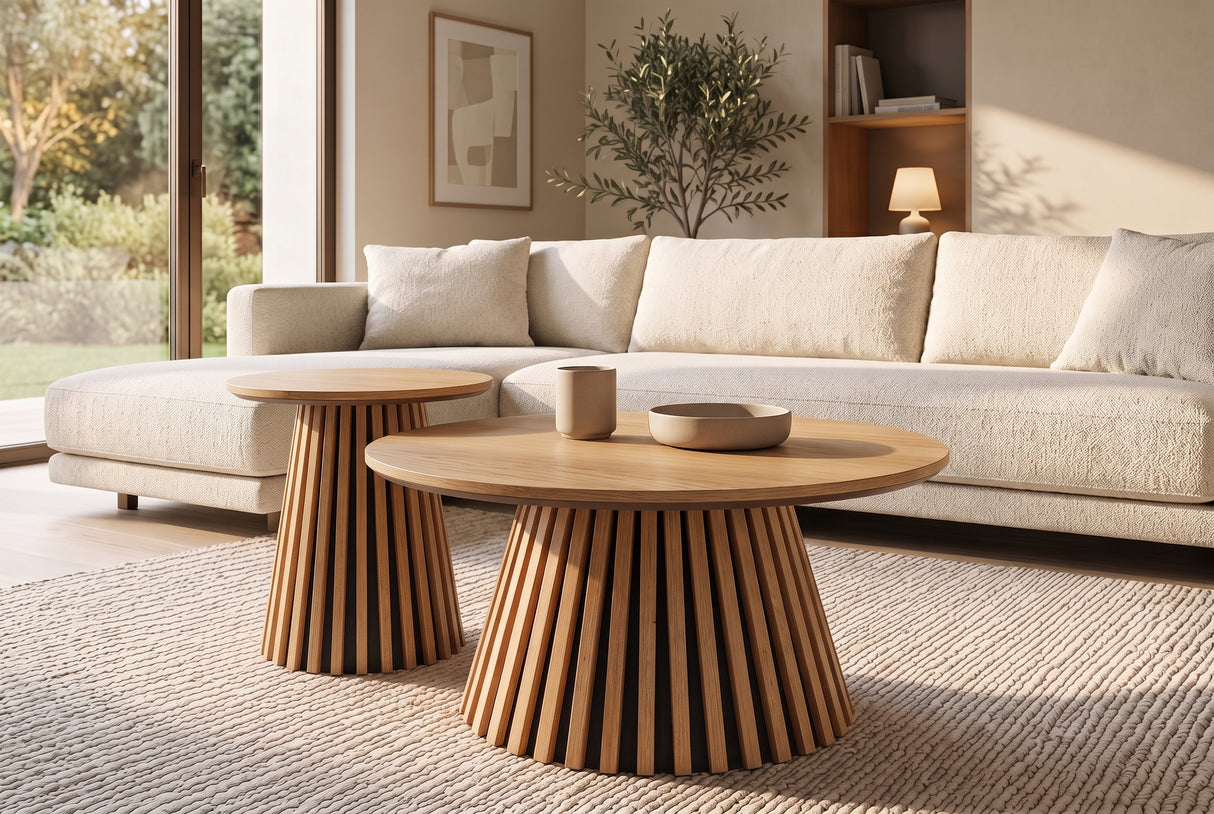 Coffee table VALHALLA WOOD Ø 70cm round oak wood veneered natural