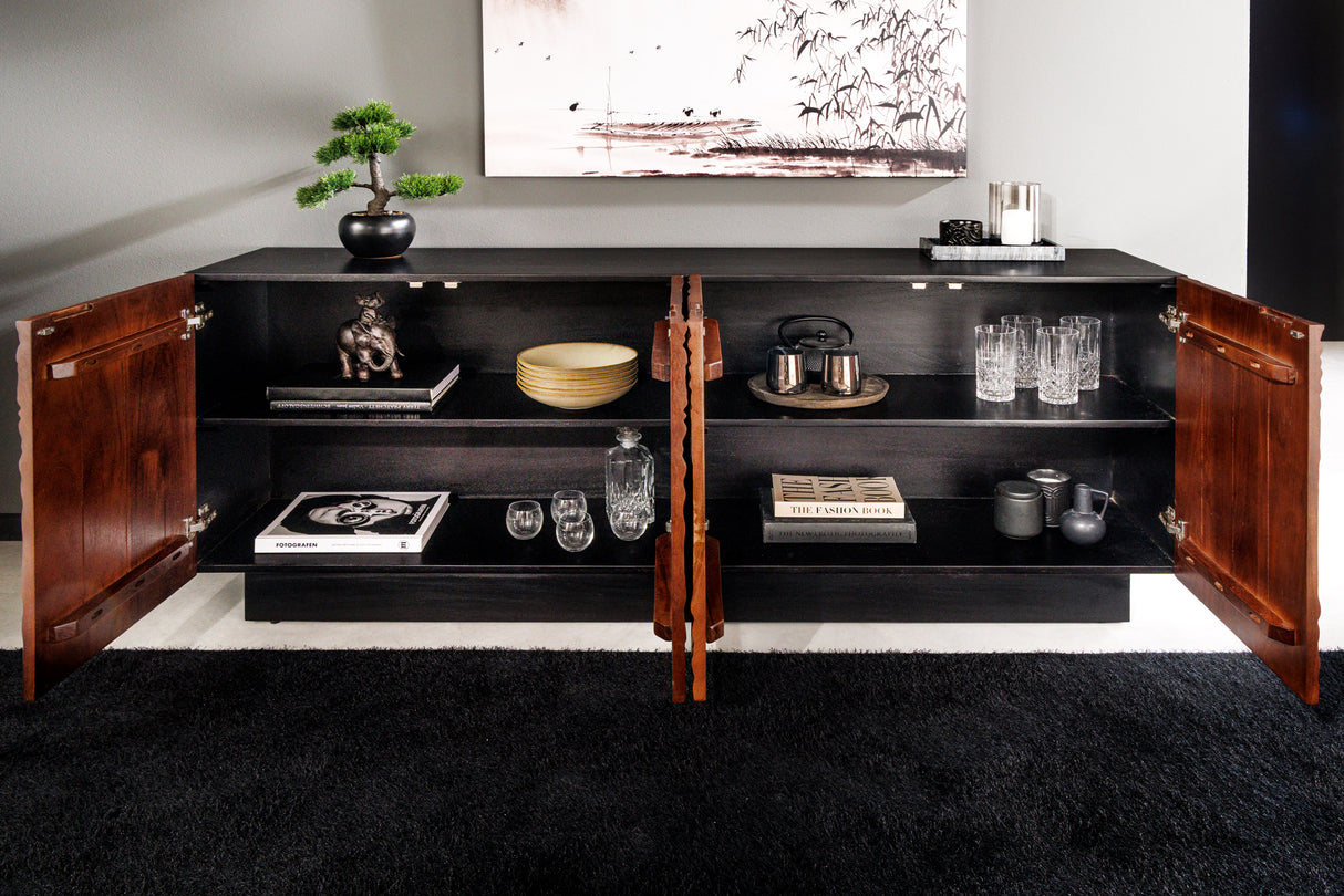 Sideboard FLUID 175cm 3D acacia wood black and dark walnut brown