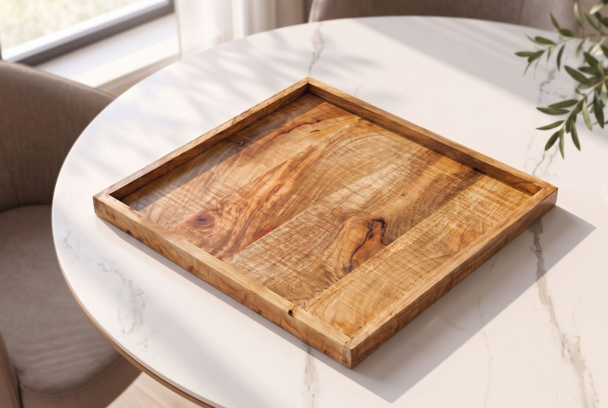Tablett MAKASSAR 50cm mit erhöhtem Rand Mangoholz natur