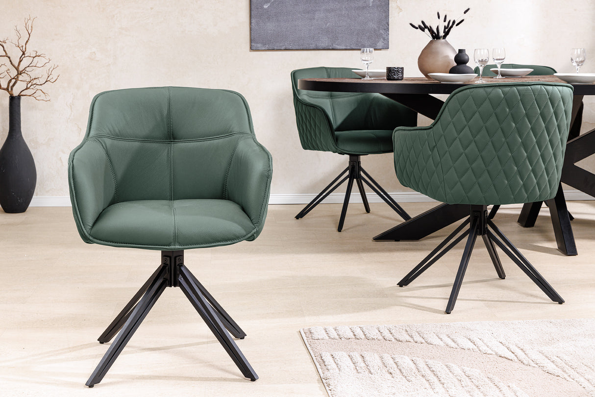 Drehstuhl EUPHORIA drehbar 180° mit Armlehnen Leder grün