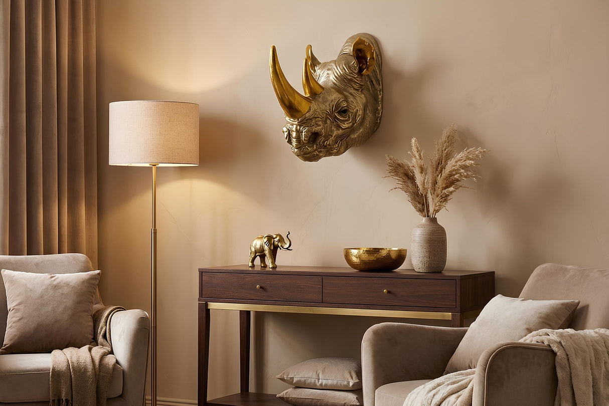 Wall decoration RHINO 40cm handmade gold