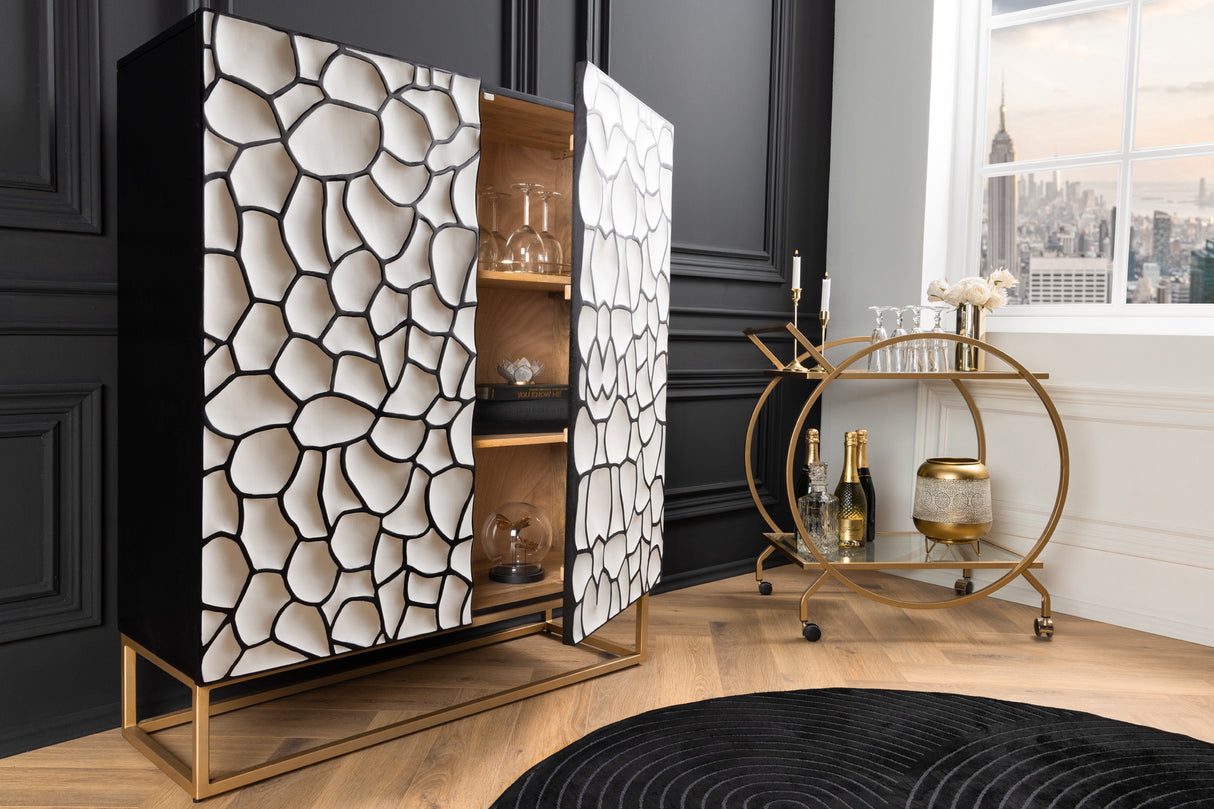 Highboard VULCANO 120cm 3D mosaic mango wood black white