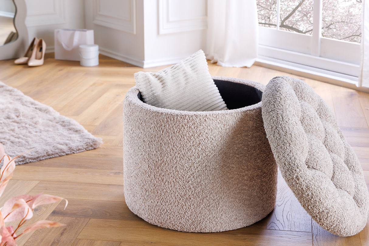 Hocker MODERN BAROCK STORAGE 50cm Bouclé Champagner