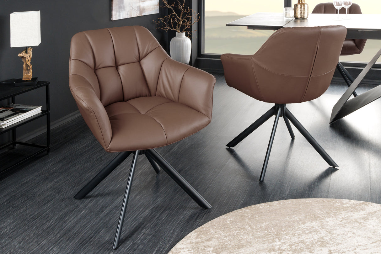 Drehsessel PAPILLON drehbar 180° m. Armlehnen Leder braun