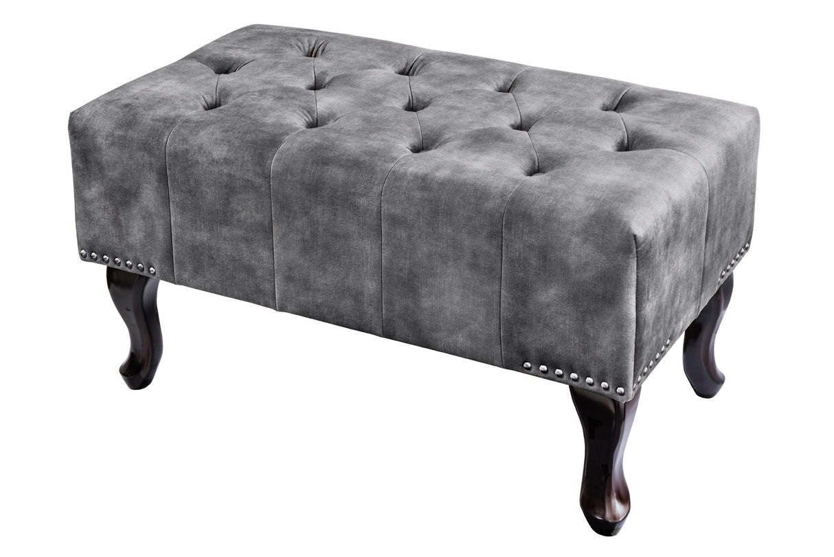 Foot stool CHESTERFIELD antique look velvet grey