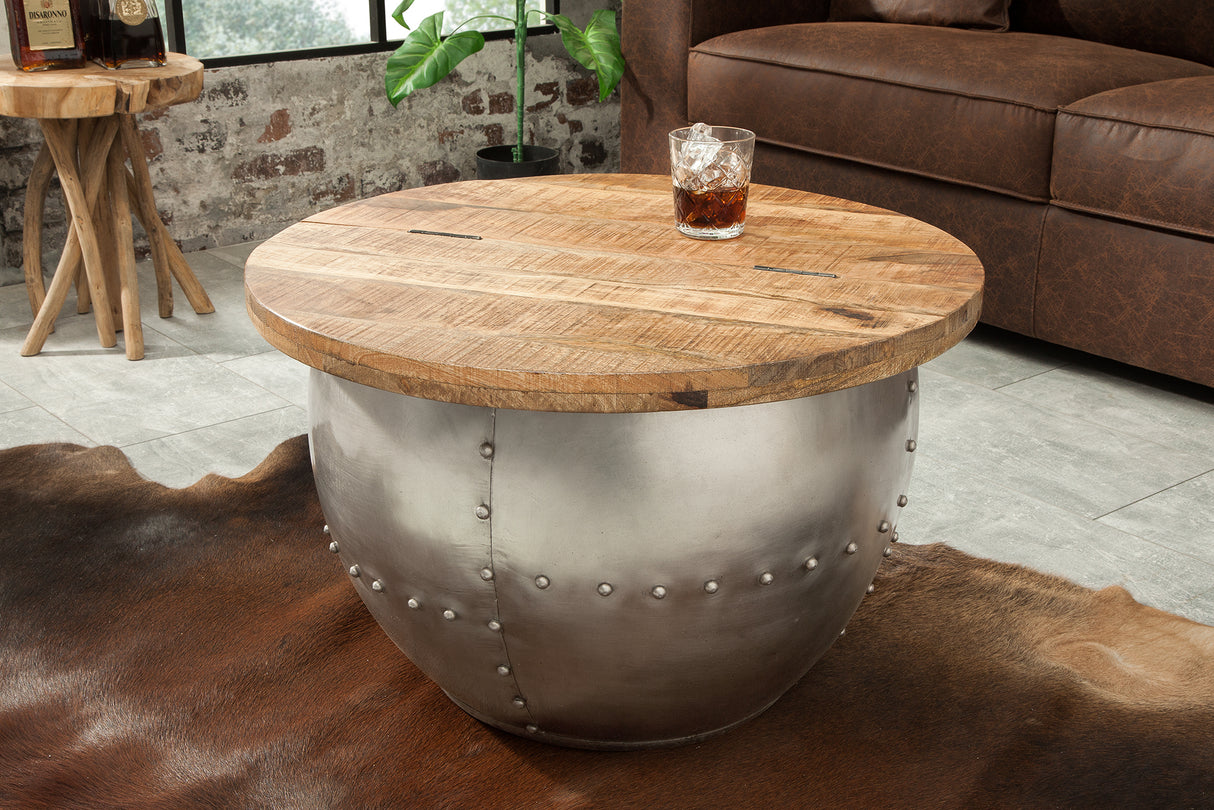 Couchtisch DRUMP STORAGE 68cm massives Mangoholz natur