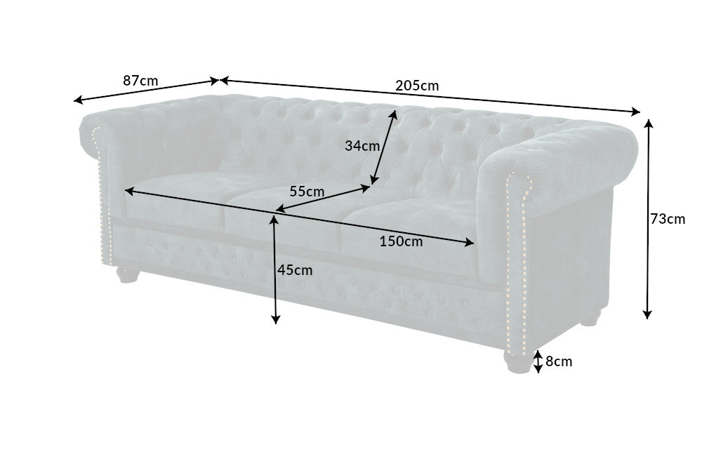 Sofa CHESTERFIELD 205cm 3-seater velvet teal